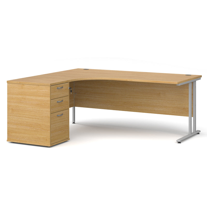 Maestro 25 left hand ergonomic desk with pedestal - Oak