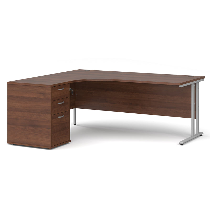 Maestro 25 left hand ergonomic desk with pedestal - Walnut