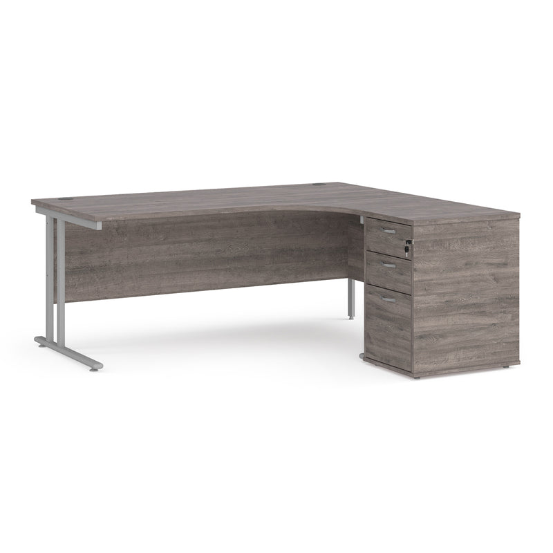 Maestro 25 right hand ergonomic desk with pedestal - Grey Oak