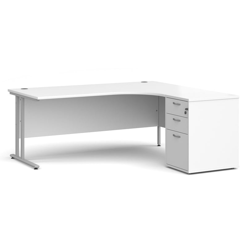 Maestro 25 right hand ergonomic desk with pedestal - White