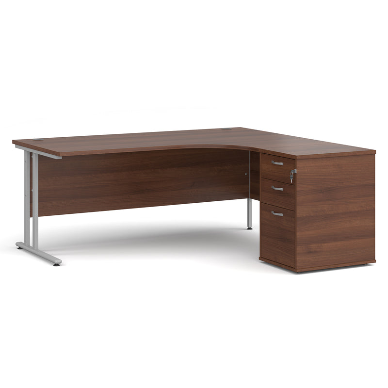 Maestro 25 right hand ergonomic desk with pedestal - Walnut