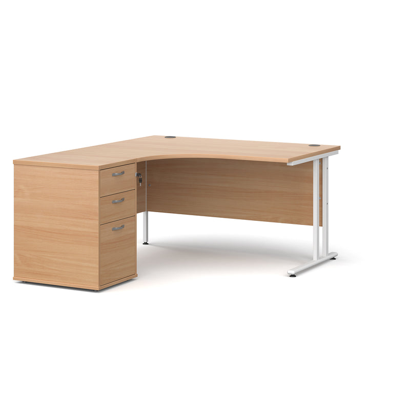 Maestro 25 left hand ergonomic desk with pedestal - Beech