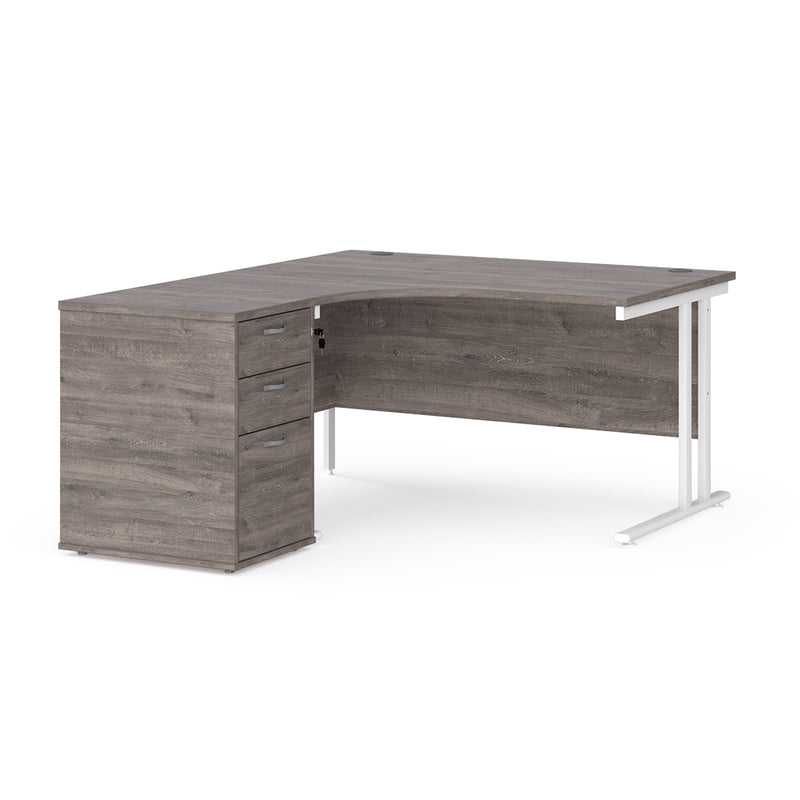 Maestro 25 left hand ergonomic desk with pedestal - Grey Oak