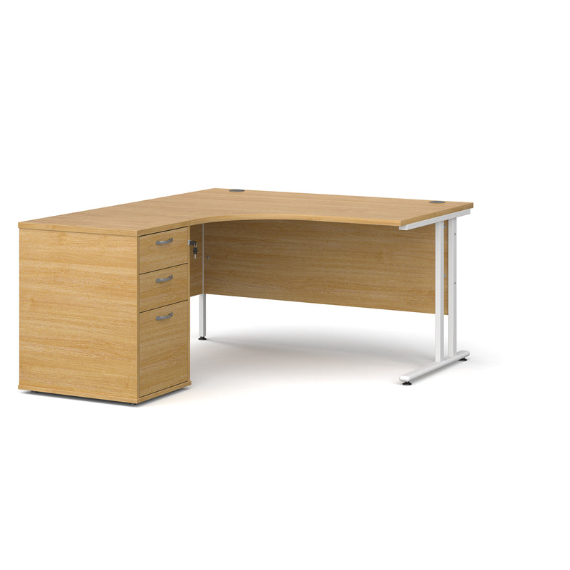 Maestro 25 left hand ergonomic desk with pedestal - Oak