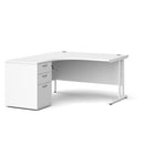 Maestro 25 left hand ergonomic desk with pedestal - White