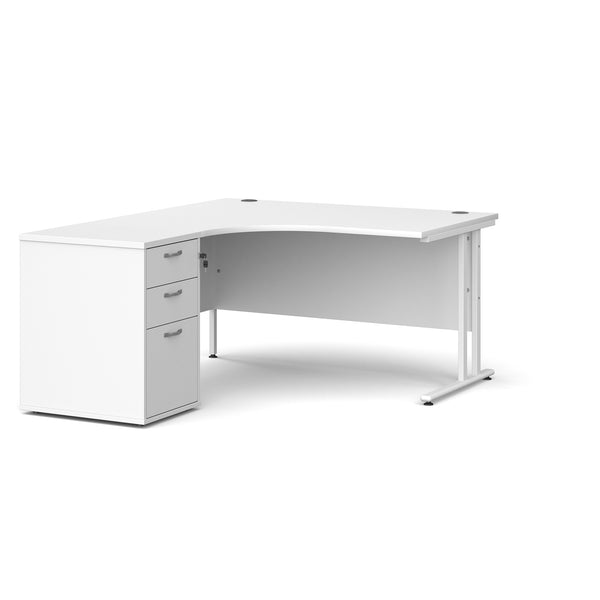 Maestro 25 left hand ergonomic desk with pedestal - White