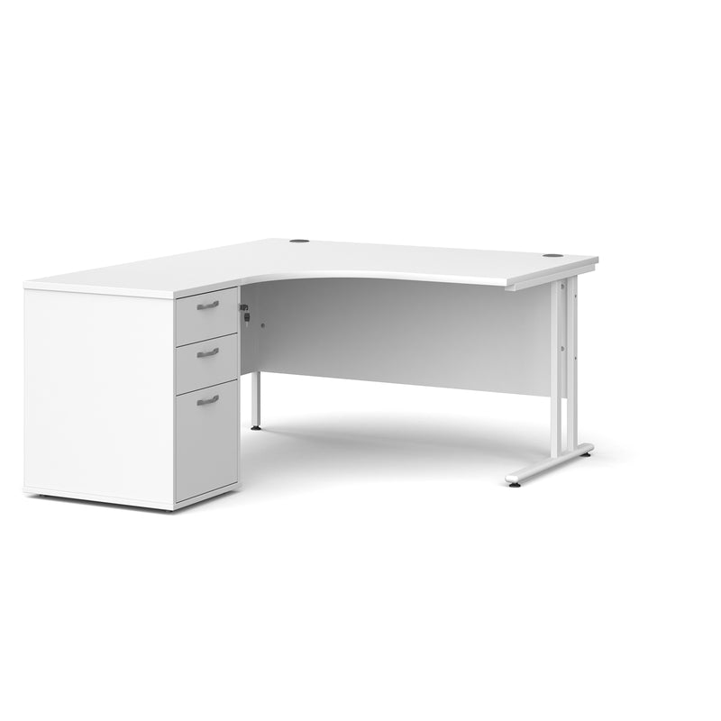 Maestro 25 left hand ergonomic desk with pedestal - White