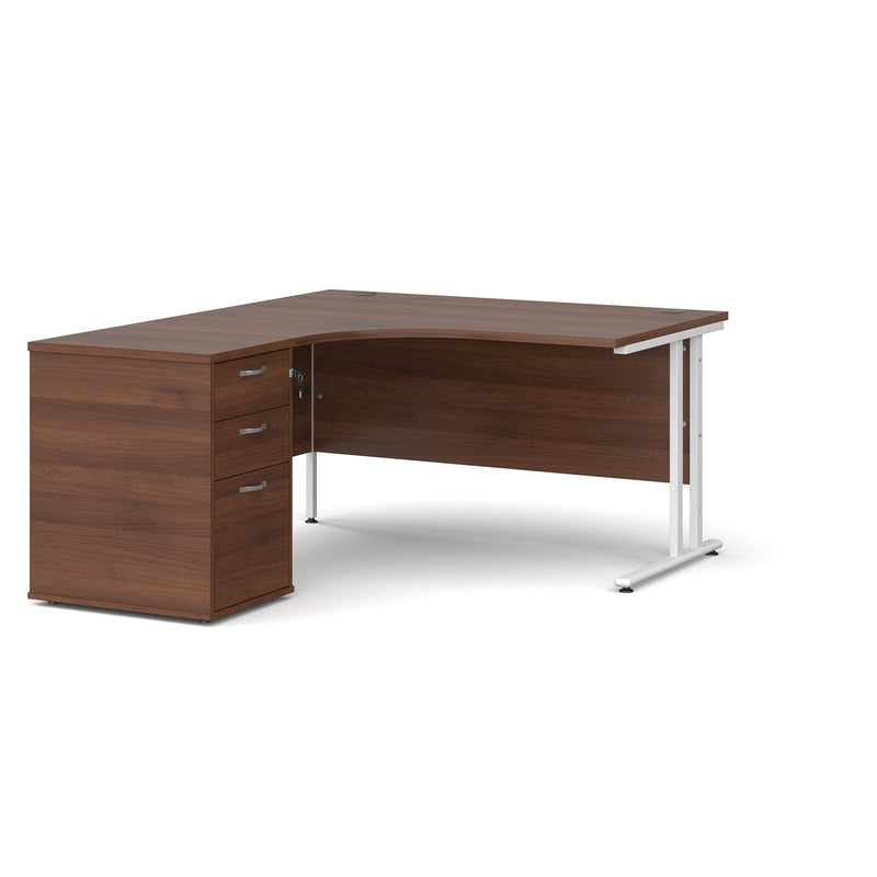 Maestro 25 left hand ergonomic desk with pedestal - Walnut