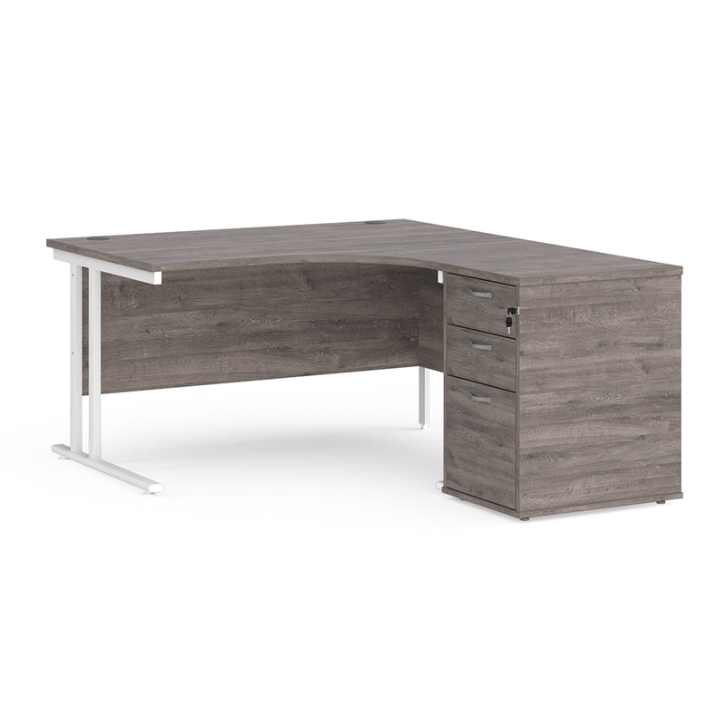 Maestro 25 right hand ergonomic desk with pedestal - Grey Oak