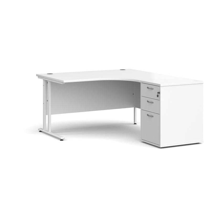 Maestro 25 right hand ergonomic desk with pedestal - White