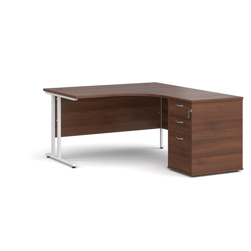 Maestro 25 right hand ergonomic desk with pedestal - Walnut