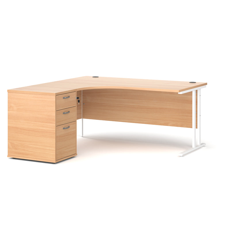 Maestro 25 left hand ergonomic desk with pedestal - Beech