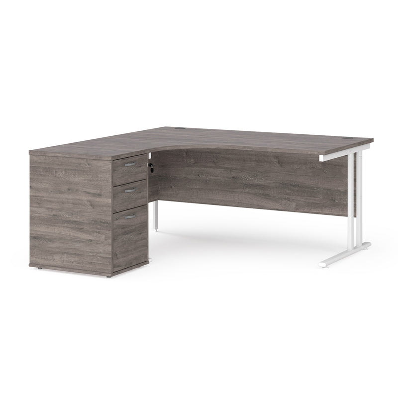 Maestro 25 left hand ergonomic desk with pedestal - Grey Oak