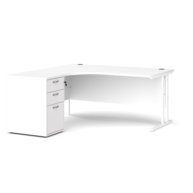 Maestro 25 left hand ergonomic desk with pedestal - White