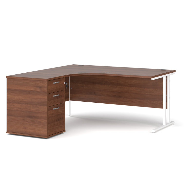 Maestro 25 left hand ergonomic desk with pedestal - Walnut