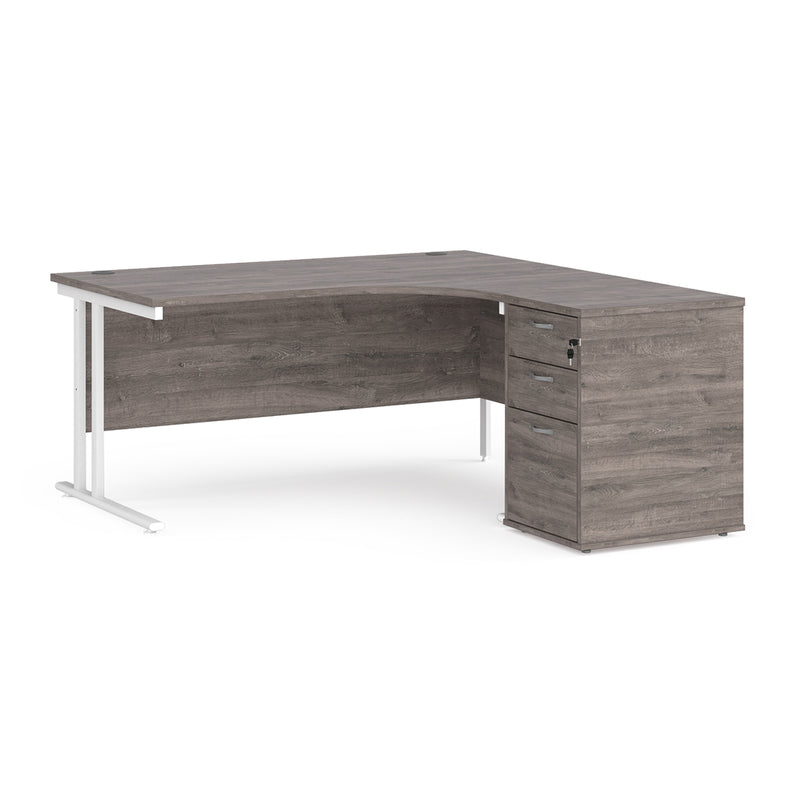 Maestro 25 right hand ergonomic desk with pedestal - Grey Oak