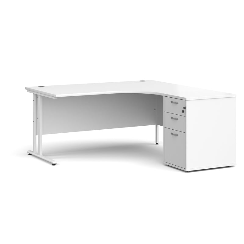 Maestro 25 right hand ergonomic desk with pedestal - White