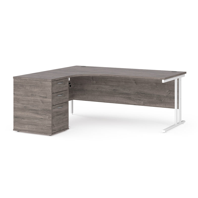 Maestro 25 left hand ergonomic desk with pedestal - Grey Oak