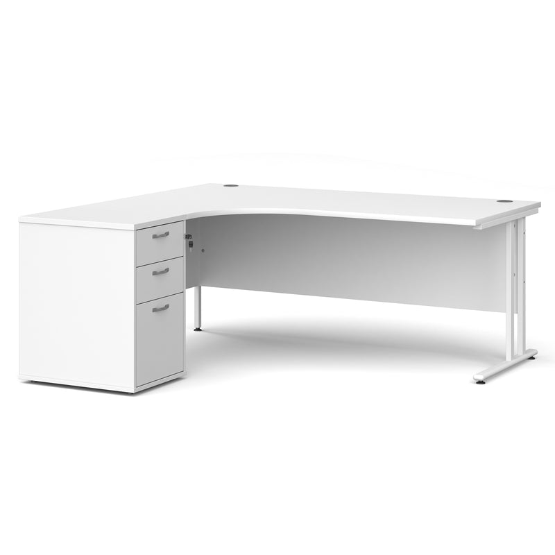 Maestro 25 left hand ergonomic desk with pedestal - White