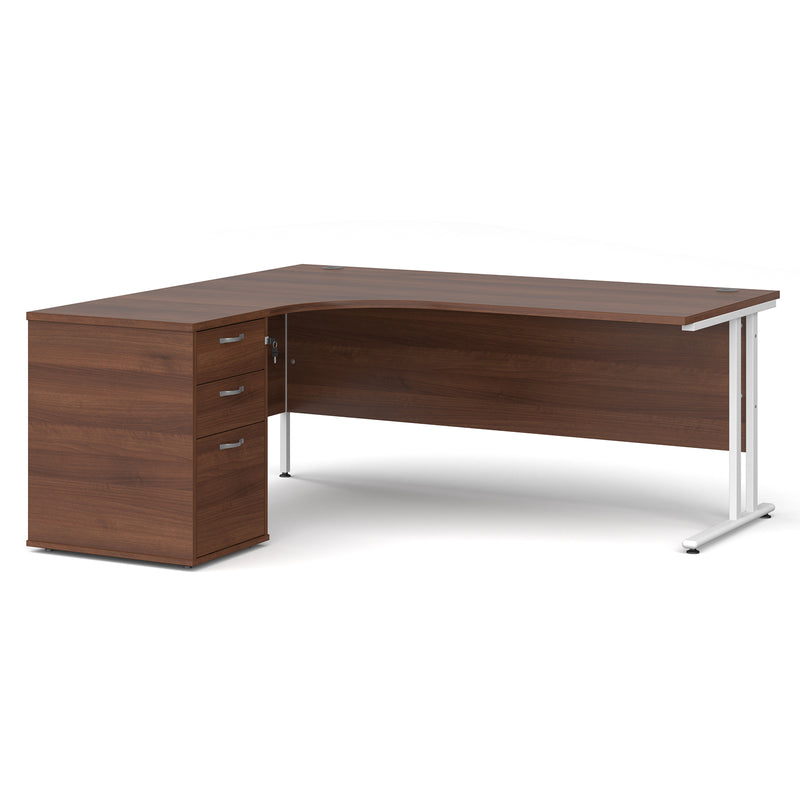 Maestro 25 left hand ergonomic desk with pedestal - Walnut