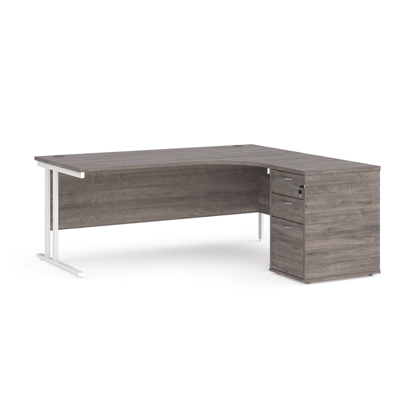 Maestro 25 right hand ergonomic desk with pedestal - Grey Oak