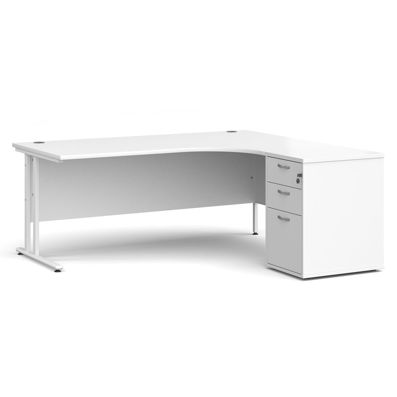 Maestro 25 right hand ergonomic desk with pedestal - White