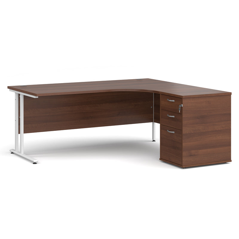 Maestro 25 right hand ergonomic desk with pedestal - Walnut