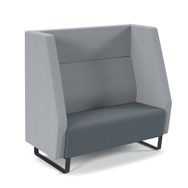 Encore high back 2 seater sofa 1200mm wide with black sled frame - Late grey seat with range blue back and arms
