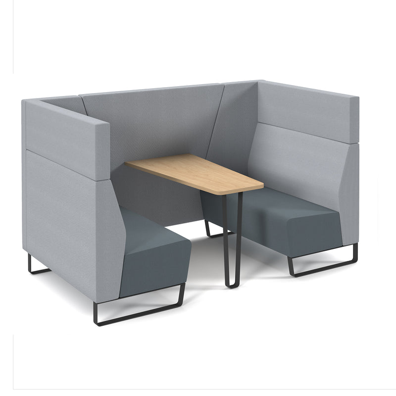 Encore open high back 4 person meeting booth - Kendal Oak Frame and Elapse Grey/Late Grey