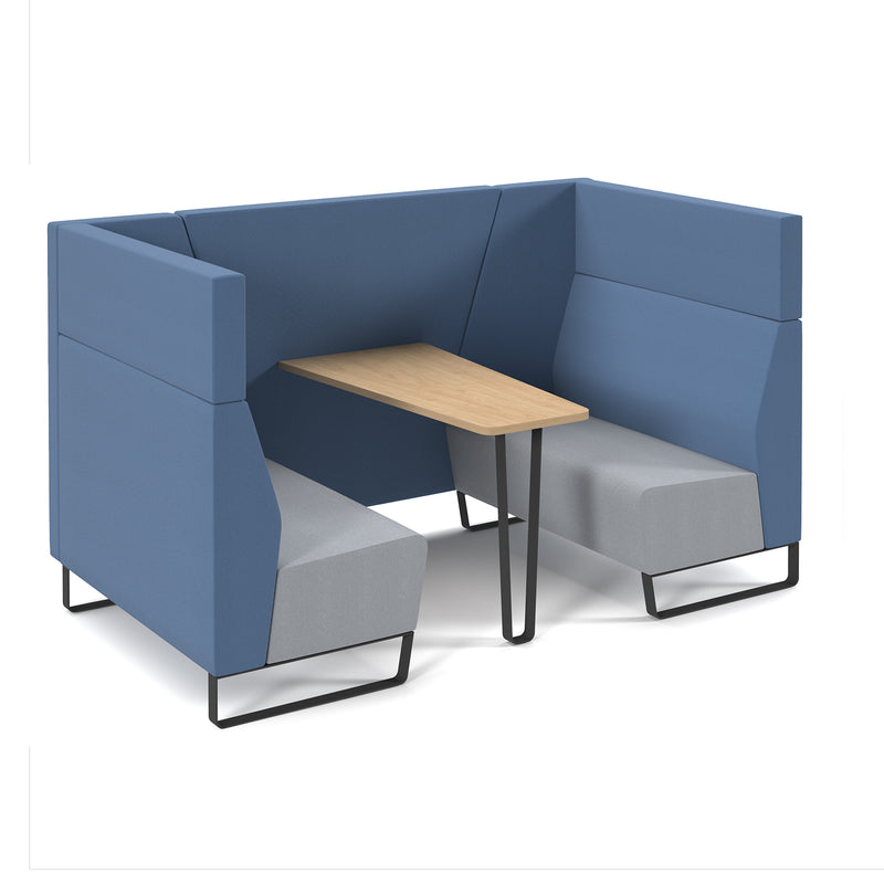 Encore open high back 4 person meeting booth - Kendal Oak Frame and Late Grey/Range Blue