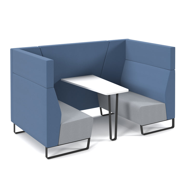 Encore open high back 4 person meeting booth - White Frame and Late Grey/Range Blue