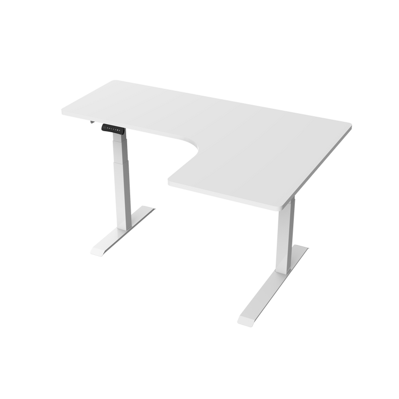 R807 Ergonomic/Radial 90 Degree Sit Stand Desk with Dual Motor - White top