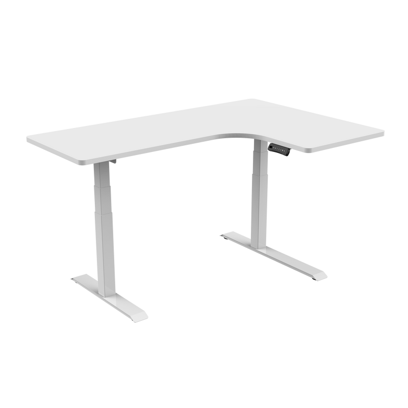 R807 Ergonomic/Radial 90 Degree Sit Stand Desk with Dual Motor - White top