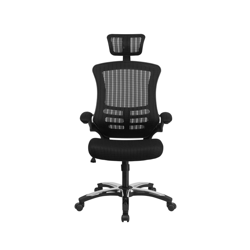 EXEC-OP - Deluxe Executive Mesh Operator Chair with Folding Arms, Chrome Base and Headrest