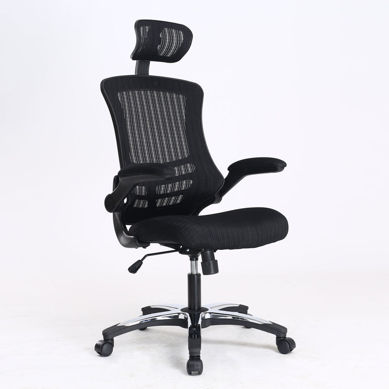 EXEC-OP - Deluxe Executive Mesh Operator Chair with Folding Arms, Chrome Base and Headrest