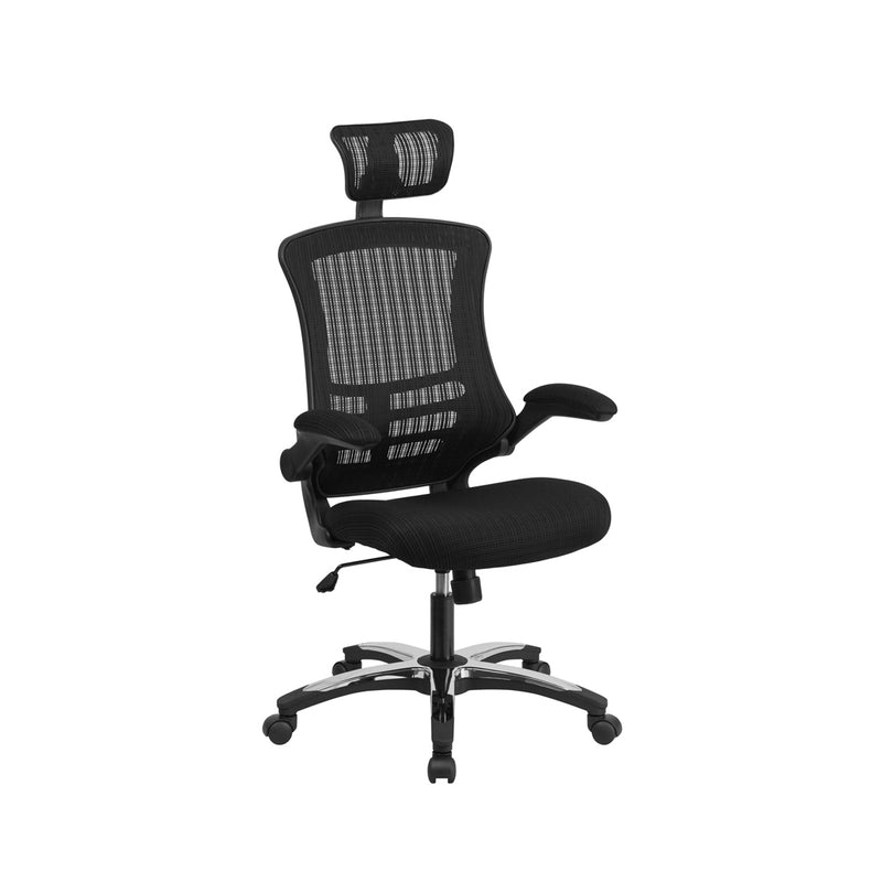 EXEC-OP - Deluxe Executive Mesh Operator Chair with Folding Arms, Chrome Base and Headrest