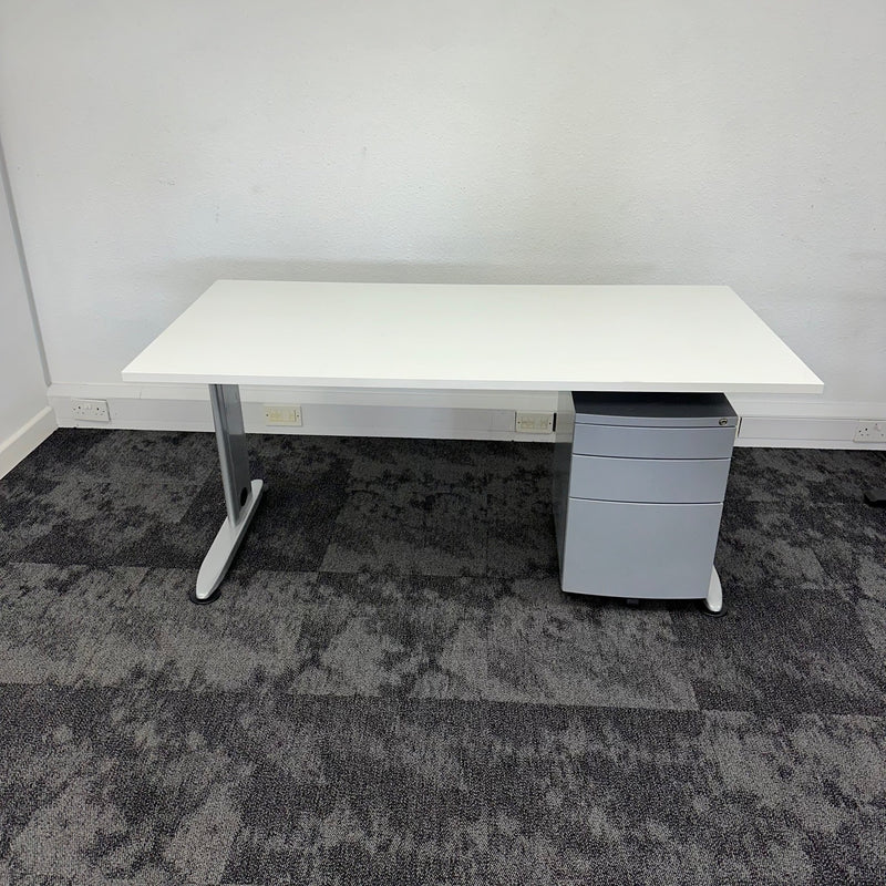 Used White Straight Desk + Pedestal
