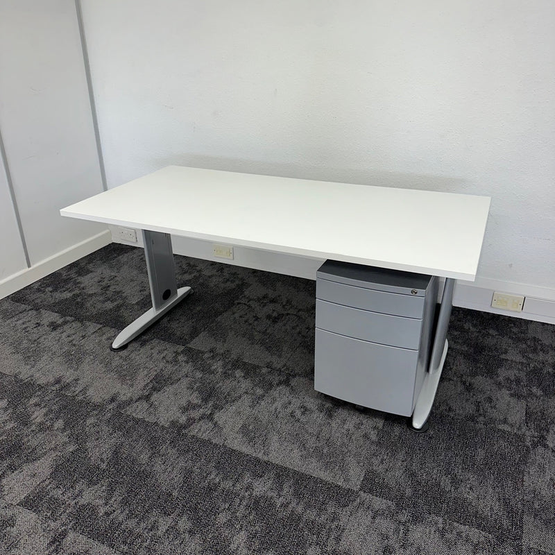Used White Straight Desk + Pedestal
