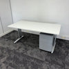 Used White Straight Desk + Pedestal