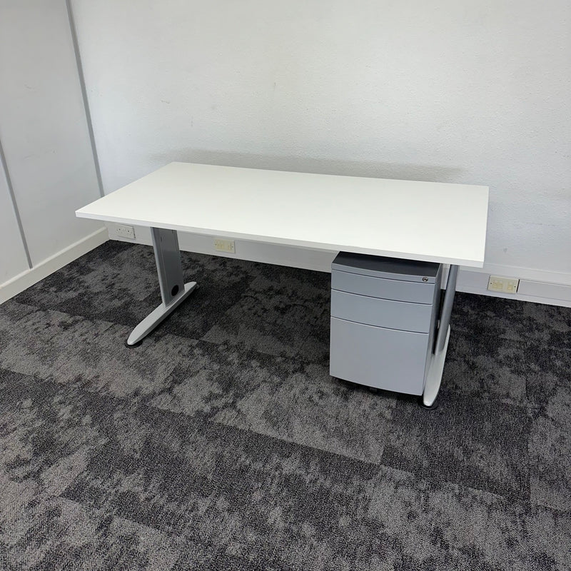 Used White Straight Desk + Pedestal