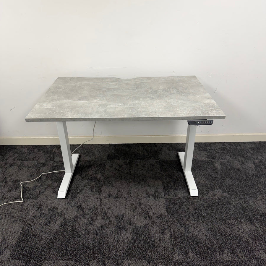 Used Single Motor Electric Desk with White Frame and Concrete Top
