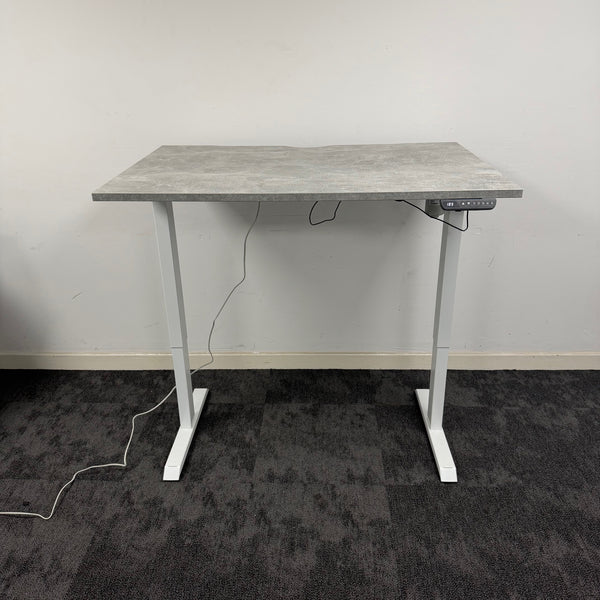 Used Single Motor Electric Desk with White Frame and Concrete Top