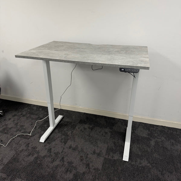 Used Single Motor Electric Desk with White Frame and Concrete Top