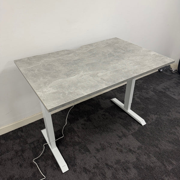 Used Single Motor Electric Desk with White Frame and Concrete Top