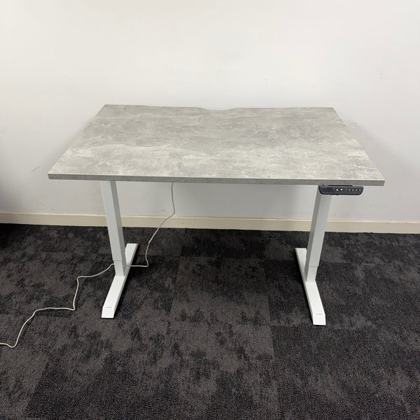 Used Single Motor Electric Desk with White Frame and Concrete Top