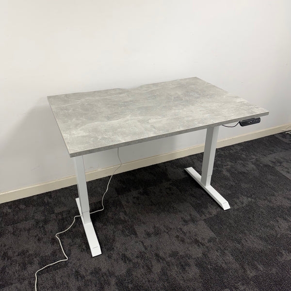 Used Single Motor Electric Desk with White Frame and Concrete Top