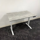 Used Single Motor Electric Desk with White Frame and Concrete Top