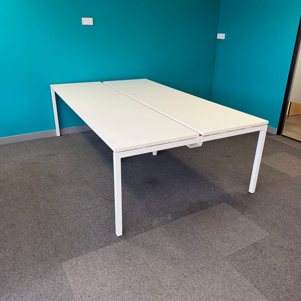 Used Nova White Bench Desks with Cable Tray - 1200x700