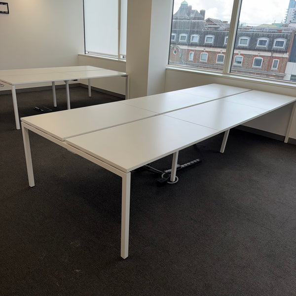 Used Nova White Bench Desks with Cable Tray - 1200x700