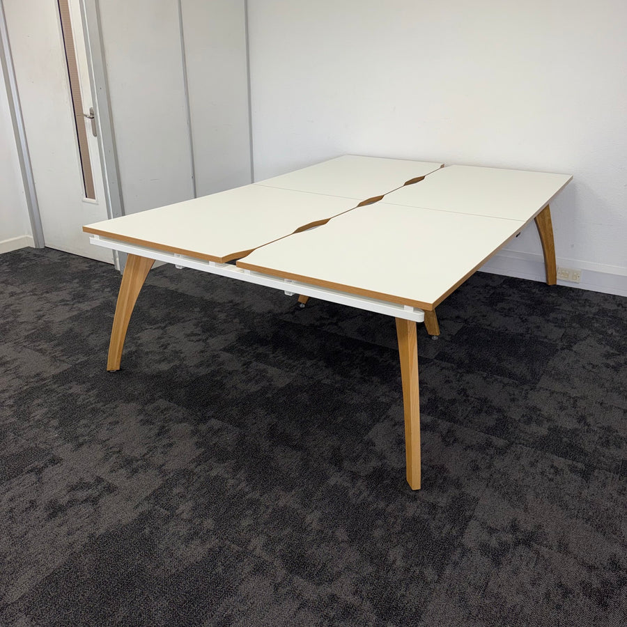 Used White Bench Desk with Cable Tray 1200x800